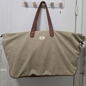 Cotton Canvas Oversized Weekender Travel Duffel with Brown Handles